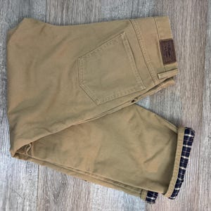 Khaki Flannel Lined Jeans 30x29 30 Waist 29 Inseam Men&#39;s Small Lands&#39; End Dark Khaki Blue Flannel 90&#39;s 100% Cotton