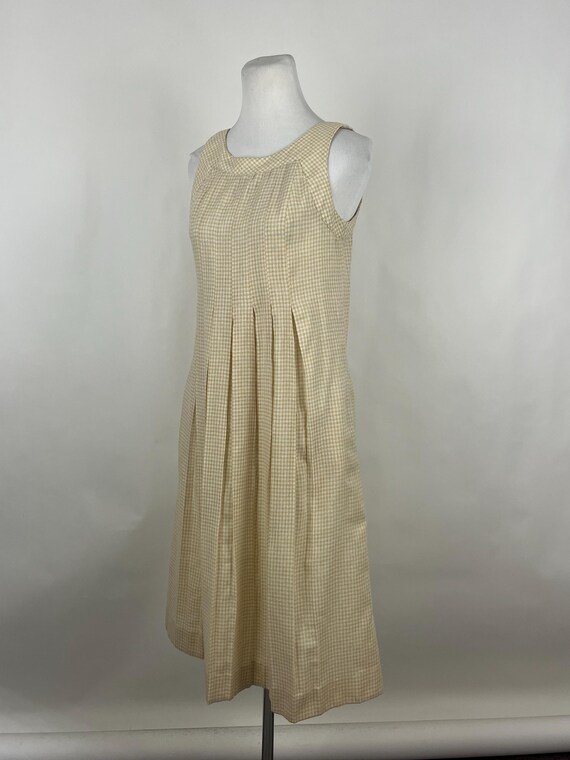 Tan White Gingham Dress Medium 70's Scoop Neck Sleeveless Fit and Flare  Pleated House Dress Casual Dress Evelyn De Jonge - Etsy