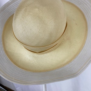 Beige Straw Platter Hat Oscar de la Renta Millinery Medium Cartwheel Hat Nylon Trim 80's Eighties Summer Wedding Garden Party Derby Hat image 4