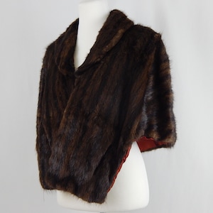 Chocolate Brown Black Stole Small Medium M Muskrat Pockets 50s Fifties Coat Capelet Jacket Wrap Wedding Fur Formal Hollywood Glamour Mortons