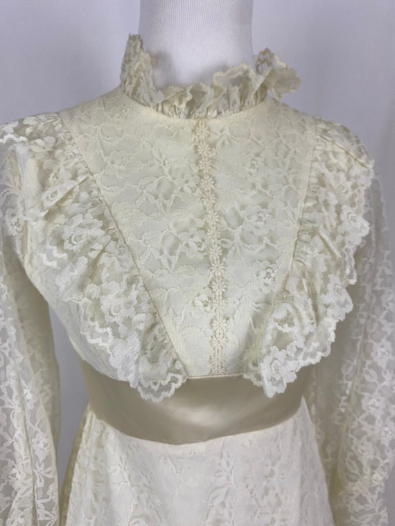 Lace Prairie Wedding Dress Small Sixties Long Sle… - image 3