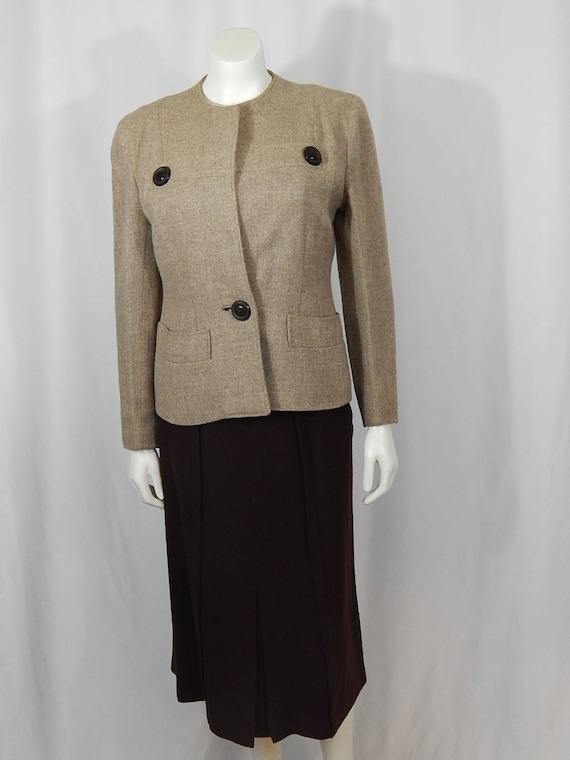 Beige Brown Fifties Suit Small Women 50's Two Tone