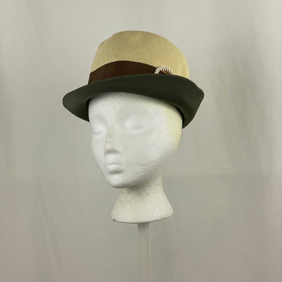 Straw Brown Gray Cloche Straw Hat Small Sixties G… - image 6