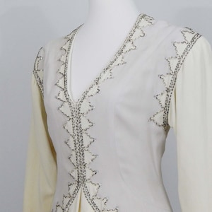 Ivory Bob Mackie Formal Kleid Medium 8 V Ausschnitt Blass Lavendel Lila LangarmSilber Bugle Bead Pailletten 80er Eighties Formal Wedding MOB