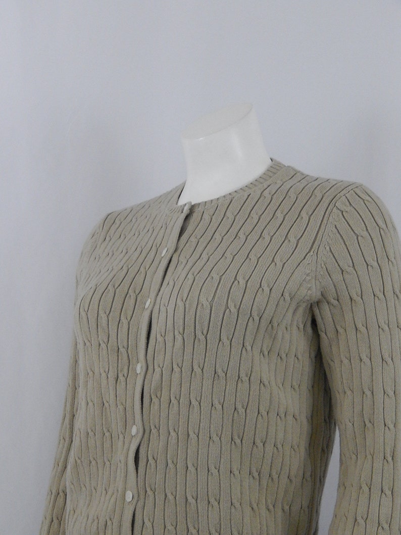 Tan Cotton Cardigan Sweater Small S Eddie Bauer 90s Nineties 1990s Cotton Stretch Preppy Classic Back to School Made in Hong Kong Vintage