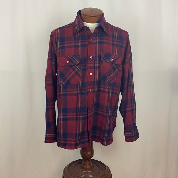 Red Plaid Flannel Shirt Large Men's Jacket Eighti… - image 2