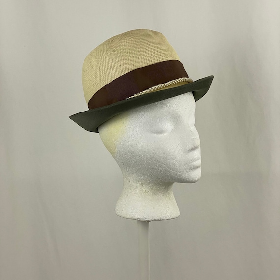 Straw Brown Gray Cloche Straw Hat Small Sixties G… - image 4