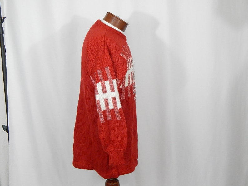 UGLY CHRISTMAS SWEATER Red White with Silver Bells Medium M Vanna White for R /& K Originals 90s Nineties
