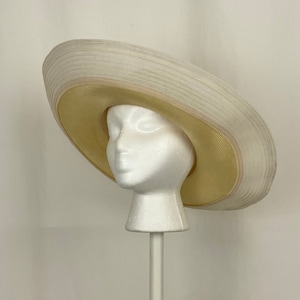 Beige Straw Platter Hat Oscar de la Renta Millinery Medium Cartwheel Hat Nylon Trim 80's Eighties Summer Wedding Garden Party Derby Hat image 1