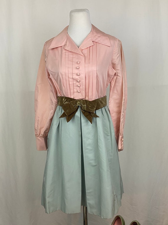 Pink Blue 70's Dress Small Satin Taupe Velvet Belt Formal Prom Long Sleeve  Safinia Saks Fifth Avenue Modest Prom - Etsy