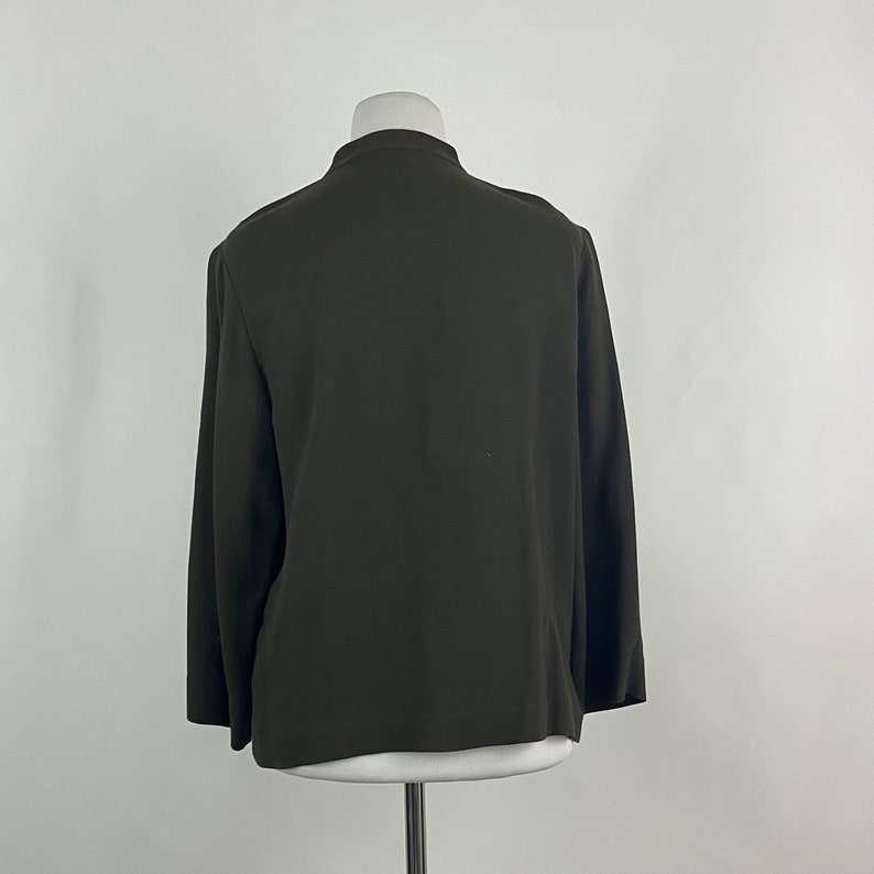 Veste vert olive petit col Nehru col montant Eileen Fisher Y2K gris manches 3/4 minimaliste image 5
