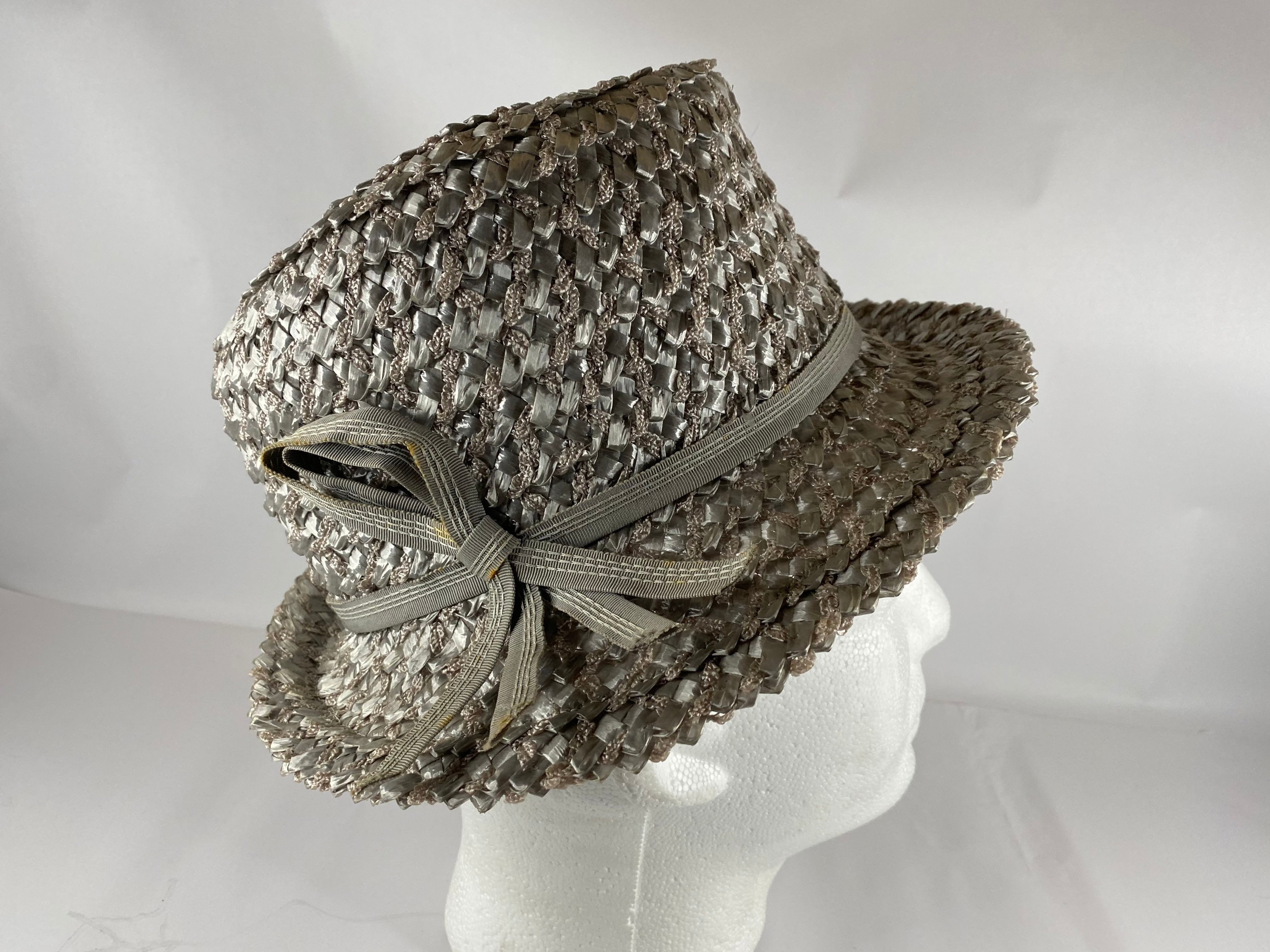 Gray Straw Fedora Seventies XS Extra Small 6 3/8 Men display picture 2
