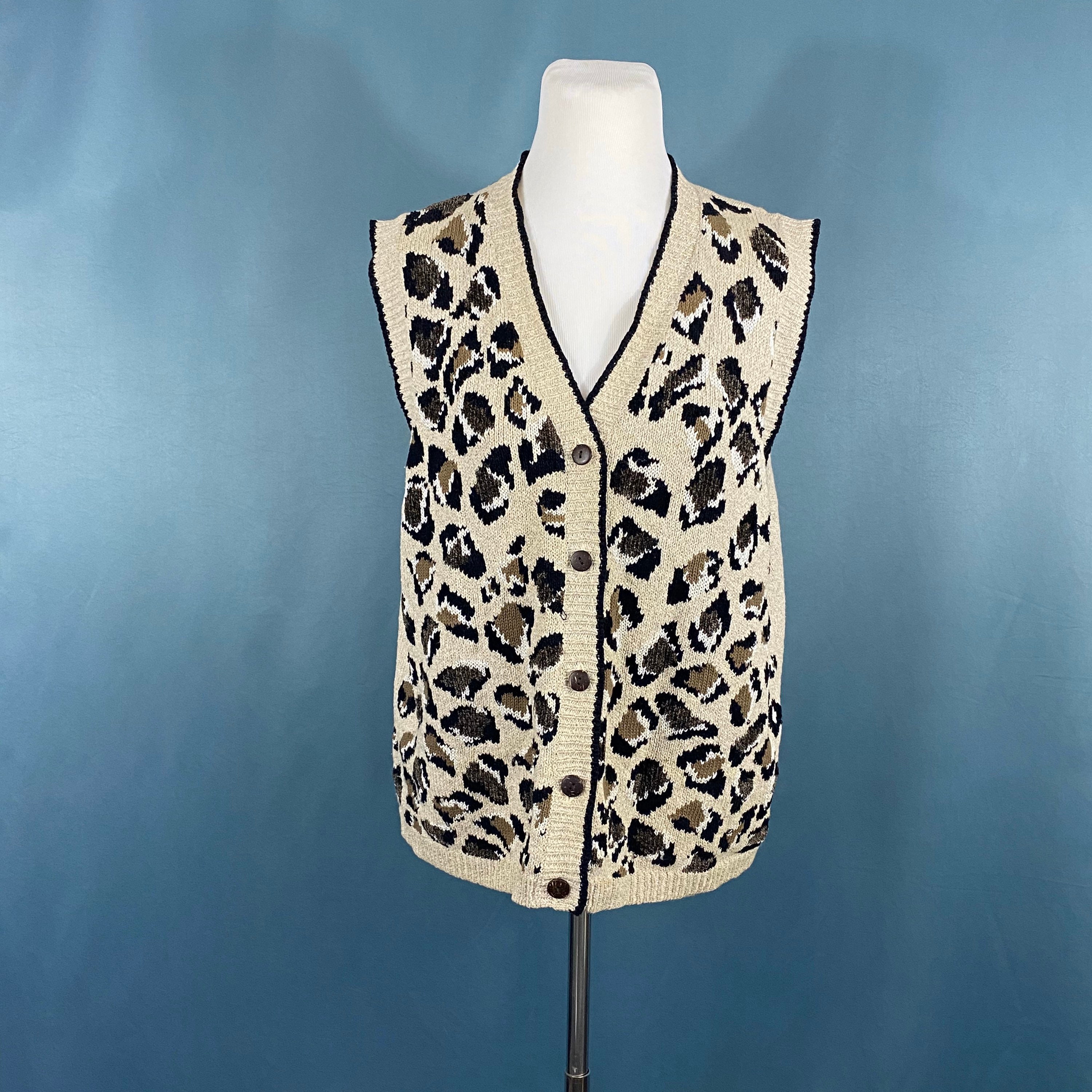 Cheetah Knit Vest Large Women's 90s 
