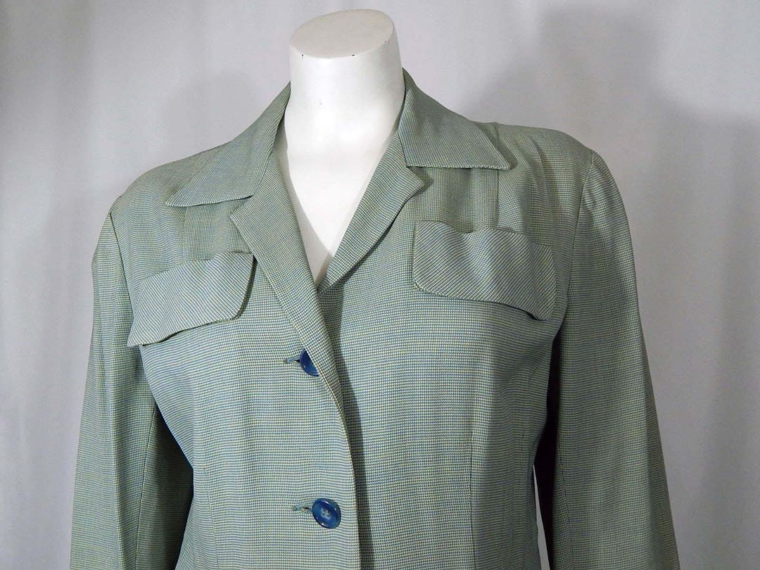 Blue Yellow Houndstooth Fifties Suit Small 50's Pale Blue Military ...