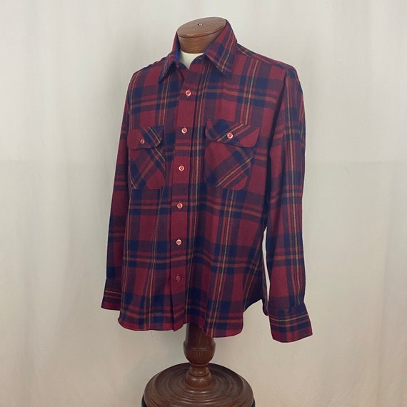 Red Plaid Flannel Shirt Large Men's Jacket Eighti… - image 8