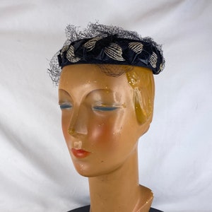 Black Birdcage Pillbox Hat Netting 50&#39;s Straw Braid Black Veil Hat Women&#39;s