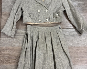 Tailleur jupe gris 50's Small 6 flanelle velours 2 pièces American Youngwear New York