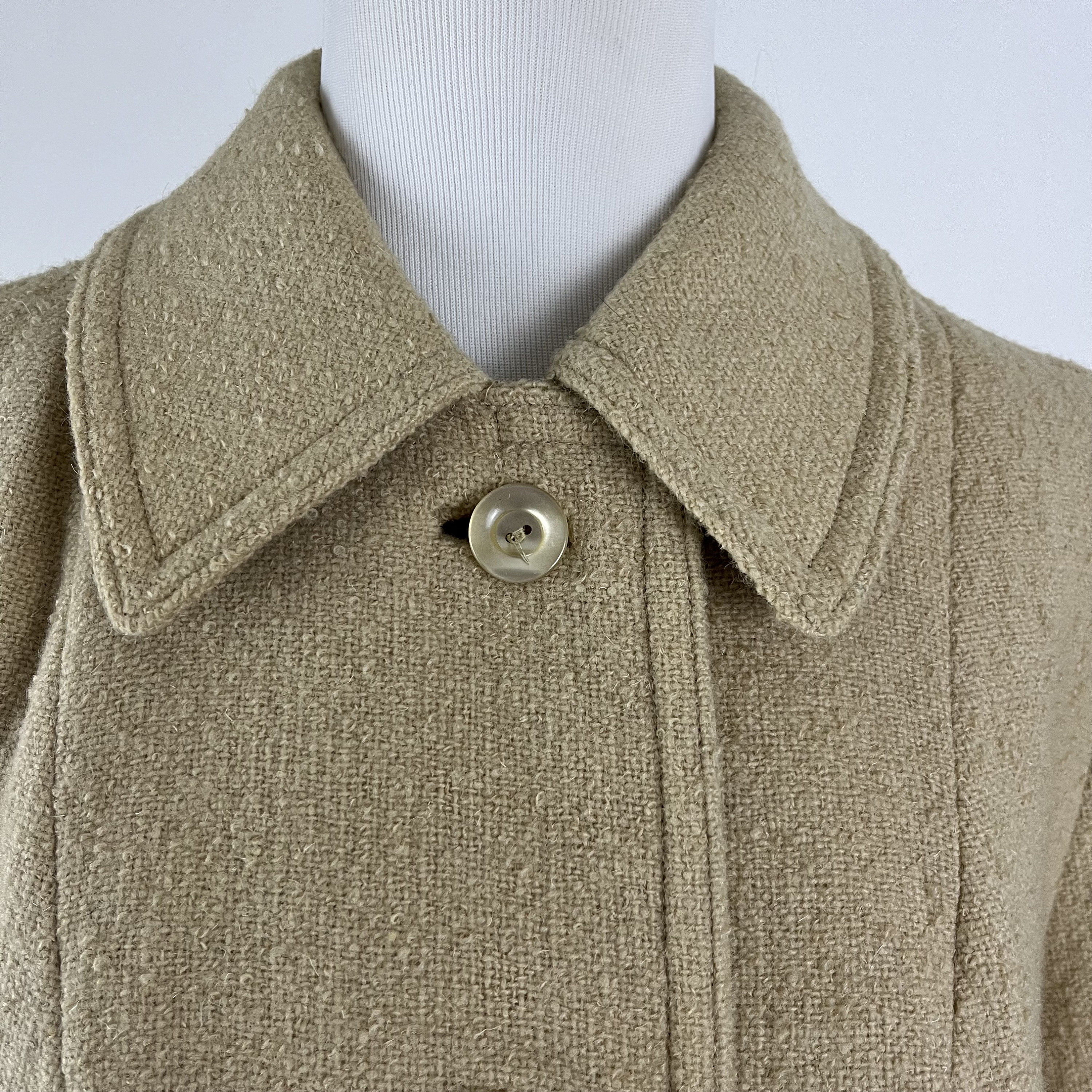 Tan Wool 70's Coat Medium Beige Buttons Mod Collared Winter