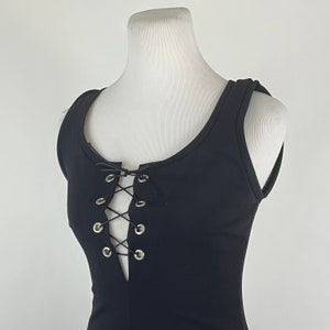 90s Black Jumpsuit Small, Lace-Up Front, Sinequanone Paris