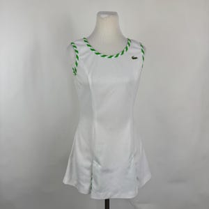 White Green Tennis Dress Small Mini Dress Athletic Mod 70&#39;s Sleeveless Black White Top Stitching Fit and Flare Scoop Neck Polyester Court 1