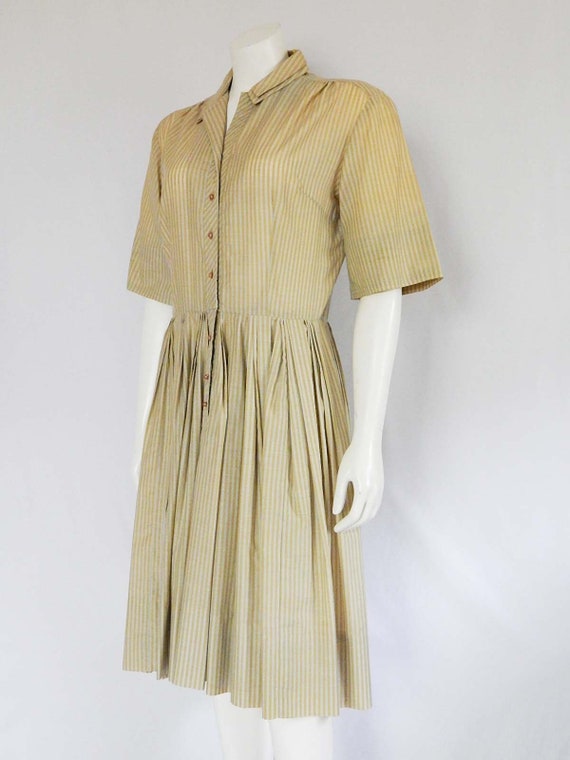 Gold Stripe Fifties Dress Small Light Gray Full Sk