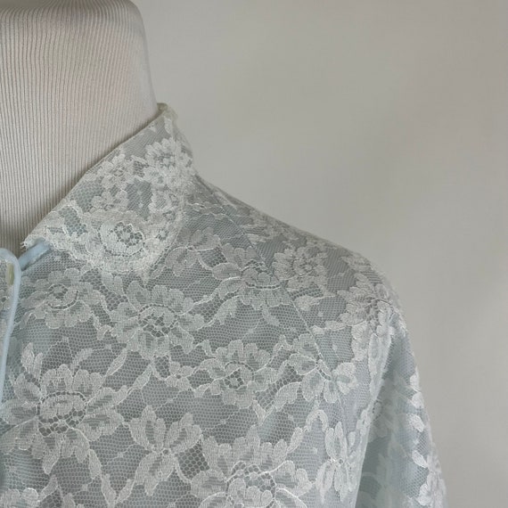 Blue Lace Bed Jacket Small 60's Vanity Fair White… - image 7