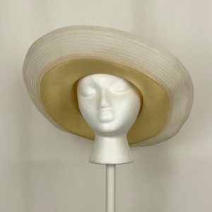 Beige Straw Platter Hat Oscar de la Renta Millinery Medium Cartwheel Hat Nylon Trim 80's Eighties Summer Wedding Garden Party Derby Hat image 3