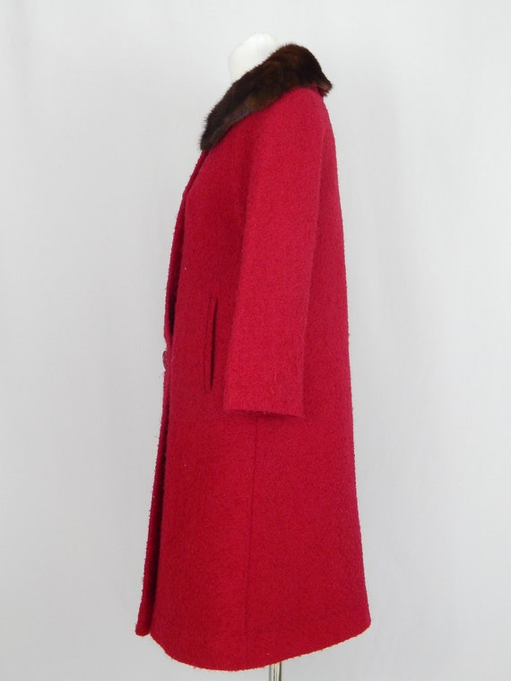 Red Wool Coat Mink Collar Medium M Jacket 3/4 Sle… - image 6