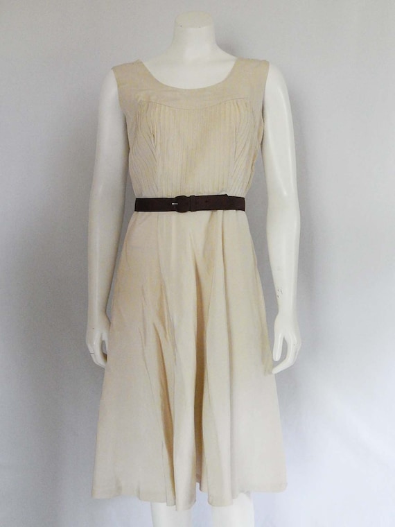 Taupe Sleeveless Fifties Dress Medium 50's Rockab… - image 2