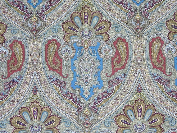 Fabric P Kaufmann Lyric Patina Paisley Medallion Beige Burgundy Rust Teal Blue Brown Gold 56 Wide X 1 1 2 Yards Yardage Upholstery Cotton