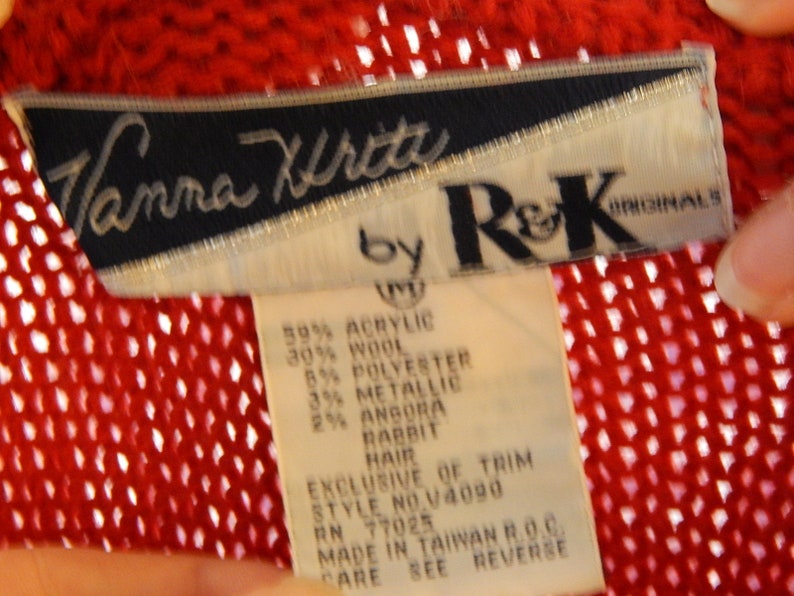 UGLY CHRISTMAS SWEATER Red White with Silver Bells Medium M Vanna White for R /& K Originals 90s Nineties