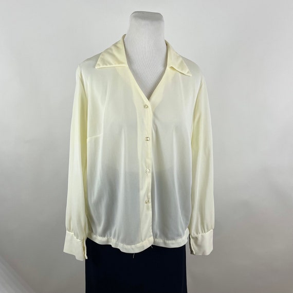 Off White Cream 70’s Collared Blouse XL Long Slee… - image 3