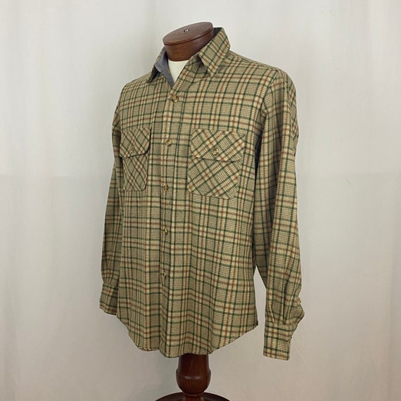 Tan Plaid Flannel Shirt Medium Men's Jacket Eight… - image 7