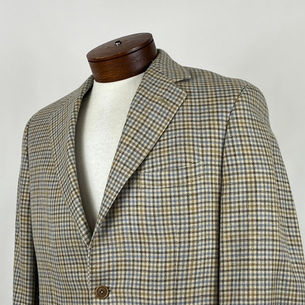 Beige Blue Plaid Sportcoat Medium 38S 38 Short Gold  Brown Beige Men's Blazer 90's Medium Cream Tartan Plaid Sport Coat Brooks Brothers