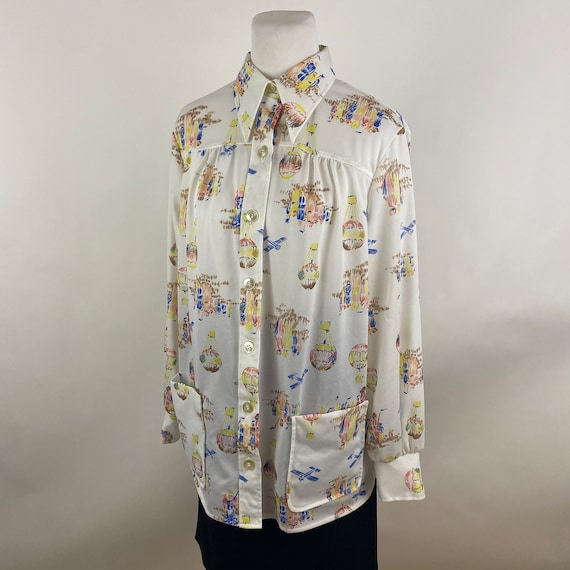Balloon Shirt 70's Polyester Blouse White Extra Large Hot