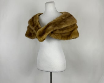 Brown Mink Stole S Small Medium M AS IS Collar 50's Fifties Coat Capelet Jacket Wrap Wedding Fur Formal Hollywood Glamour