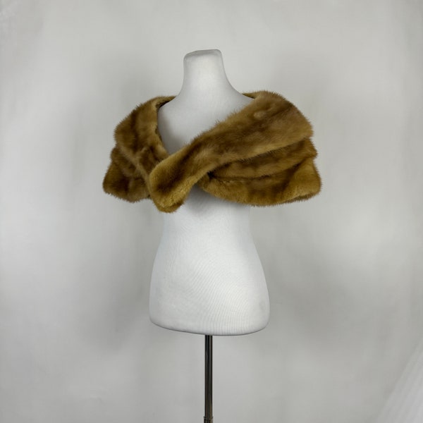 Brown Mink Stole S Small Medium M AS IS Collar 50's Fifties Coat Capelet Jacket Wrap Wedding Fur Formal Hollywood Glamour