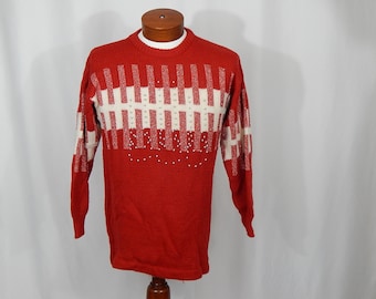 Red White Sweater Medium Red White Silver Bells Vanna White for R & K Originals 90s Nineties
