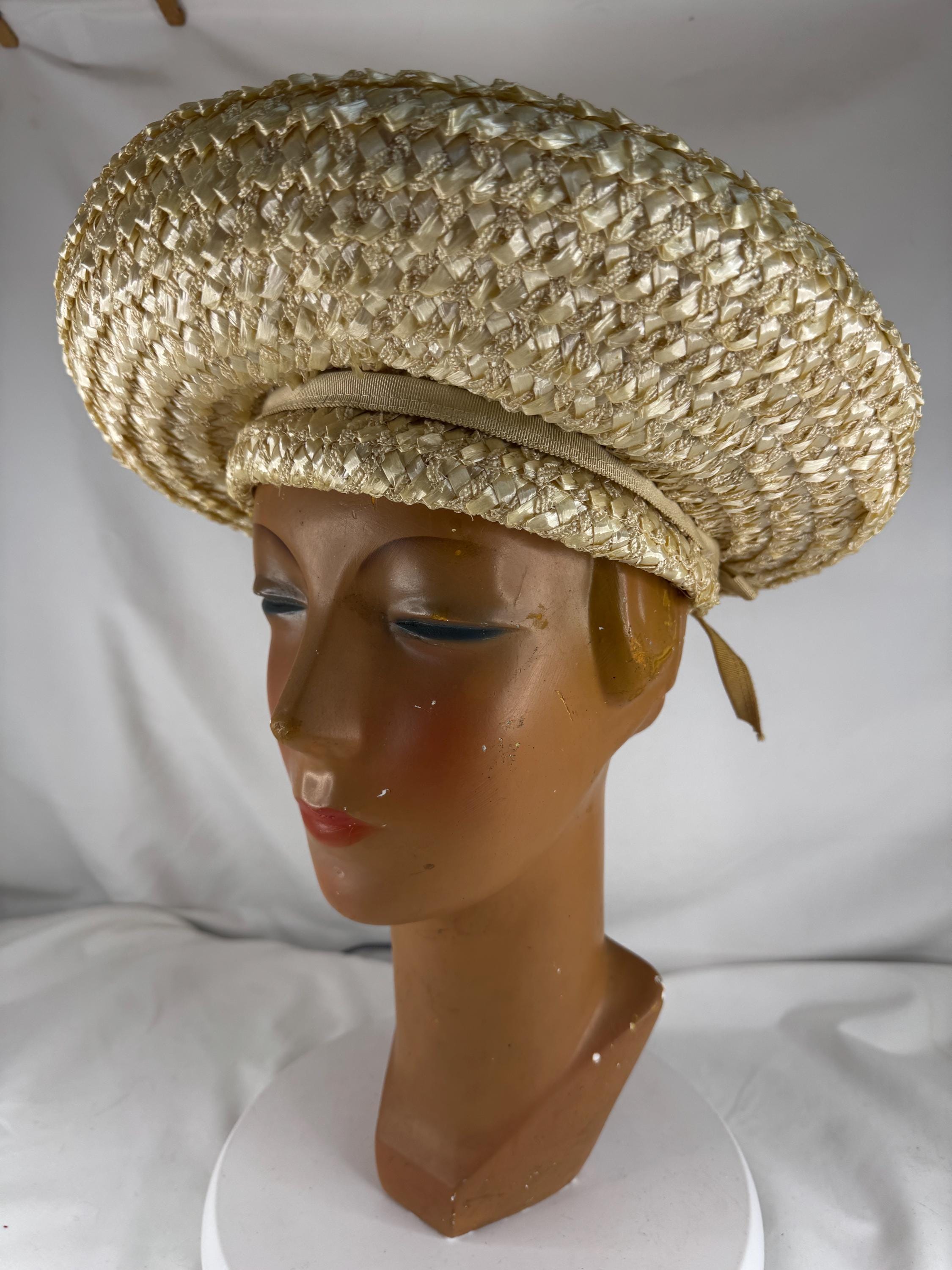 Vintage Cellophane Straw‎ Jean Sutton Pill box Hat Spiky poof on top READ Beige Vintage Hats Pillbox Straw for Women for sale | eBay main image 4