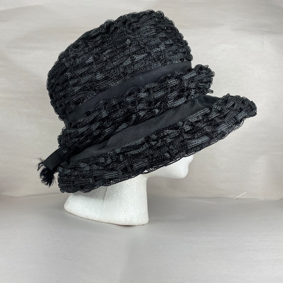 Black 60's Cloche Small Cellophane Bucket Hat Bow… - image 2
