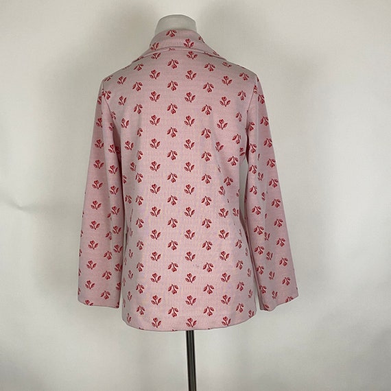 Pink 70's Polyester Blouse Small Red Roses Large … - image 3