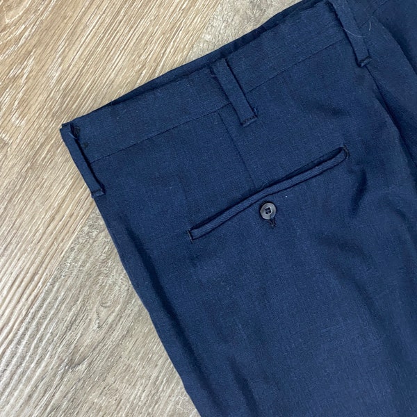 Navy Blue Solid Pants Medium Dress Pants 33 Waist 28 Inseam 70's Trousers Preppy Flat Front Haggar Straight Leg