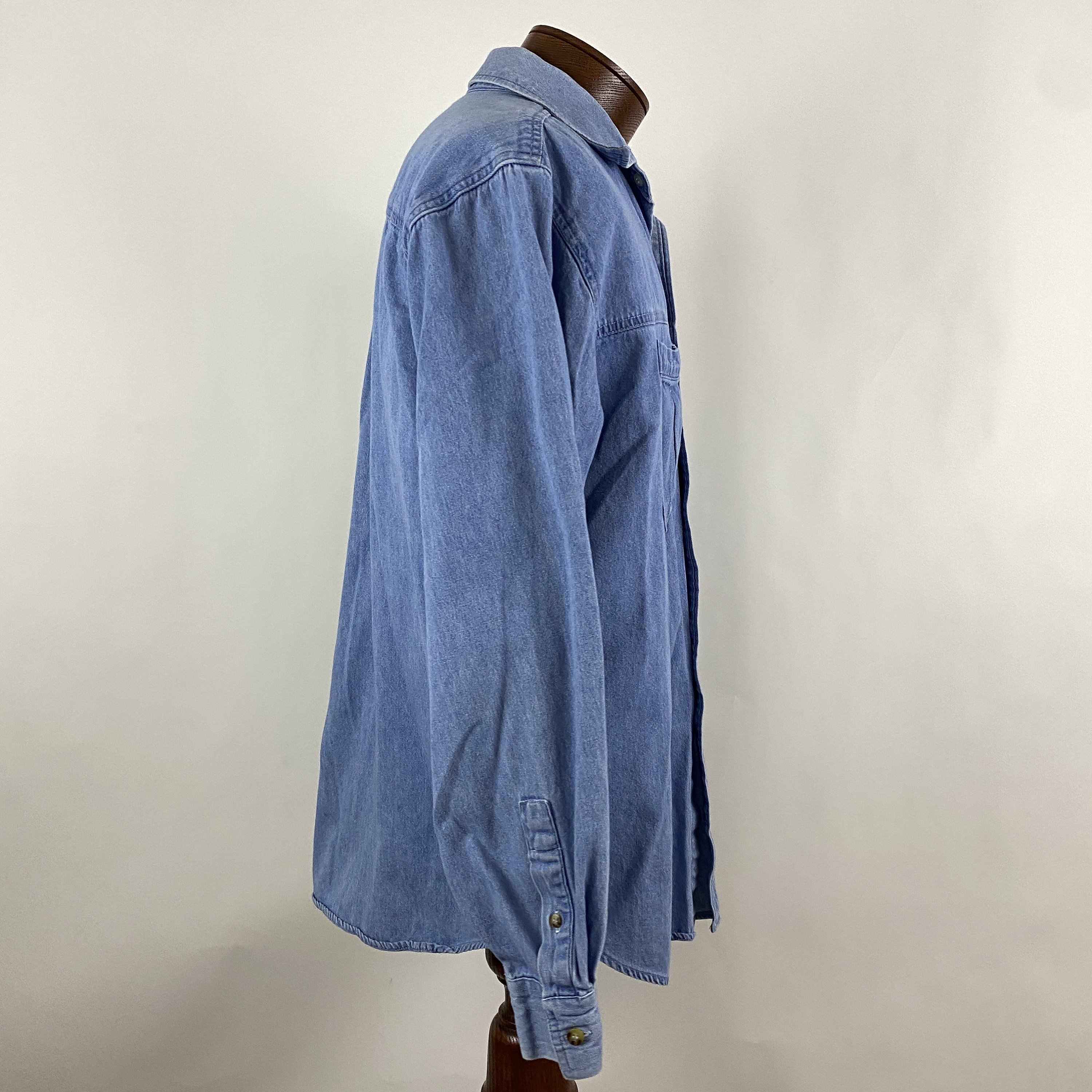 Marlboro Western Denim Shirt Buttons Large L Worn in Distressed