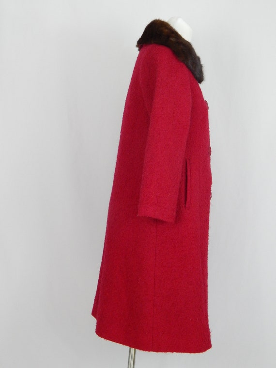 Red Wool Coat Mink Collar Medium M Jacket 3/4 Sle… - image 4