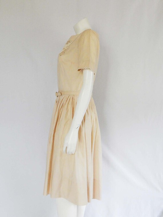 Cream Lace Fifties Dress Small Off White Short Sl… - image 3