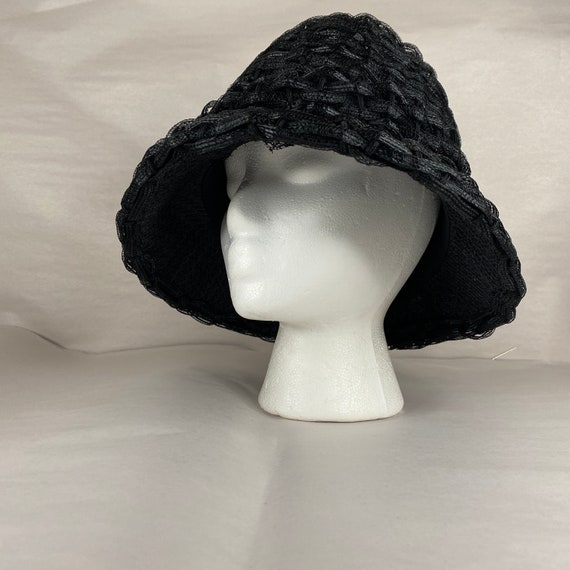 Black 60's Cloche Small Cellophane Bucket Hat Bow… - image 8