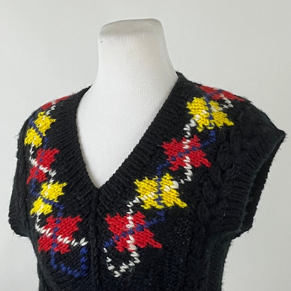 Black Argyle Knit Sweater Vest Large Women's 80s … - image 2