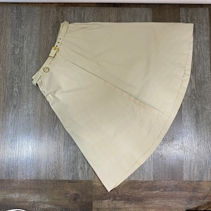 Khaki 50&#39;s A-line Skirt Small Cotton Career Work Real Pockets Below the Knee Preppy