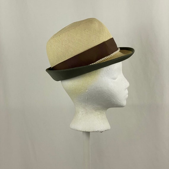 Straw Brown Gray Cloche Straw Hat Small Sixties G… - image 3