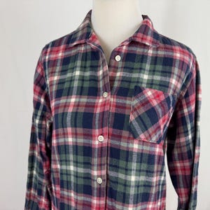 Blue Plaid Flannel Dress Small Woolrich 90&#39;s Cotton Shirtdress White Pink Red Green Collar Boho Hippie Long Sleeve Layering Front Pocket